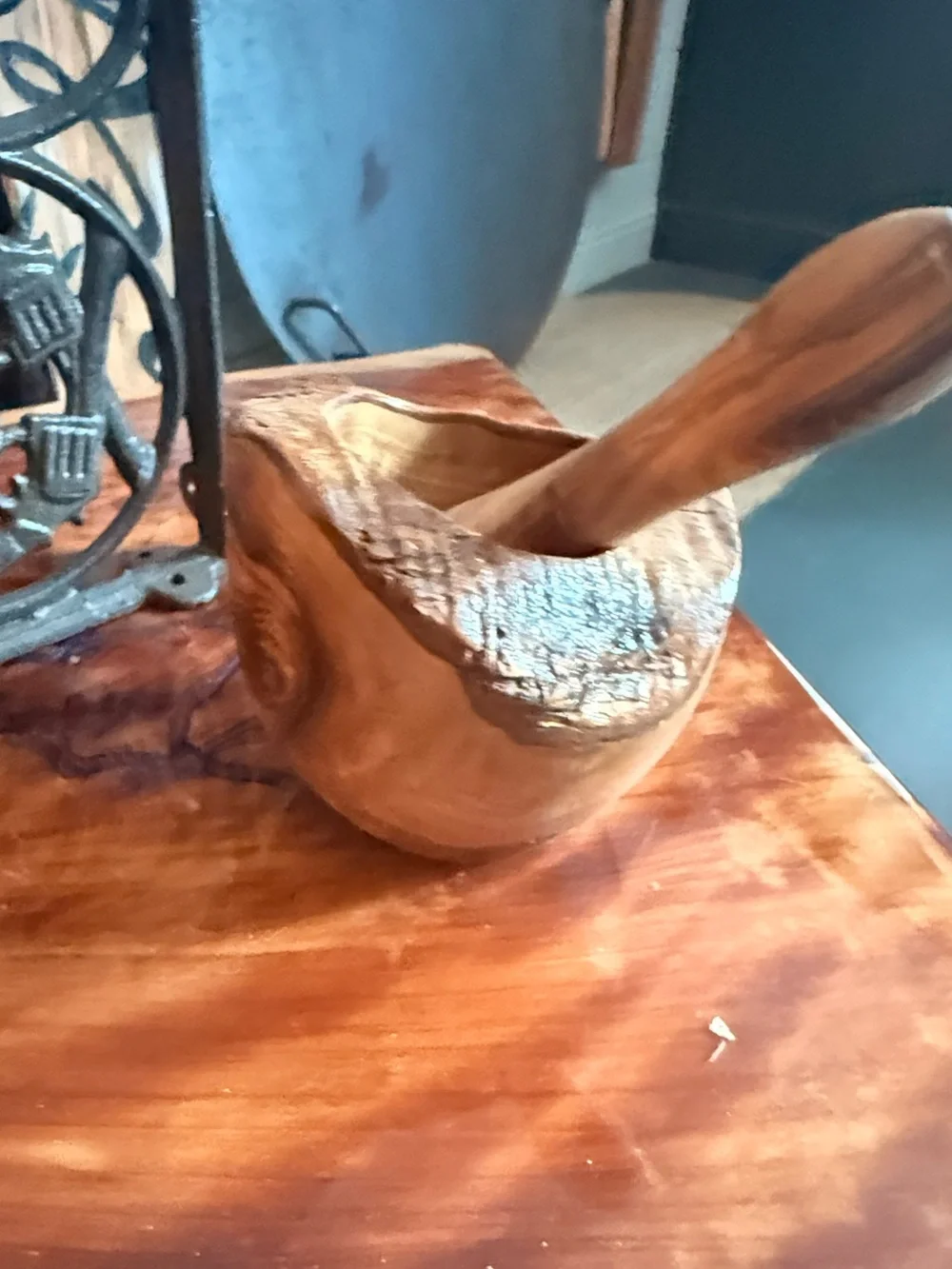 Hand-Carved Wooden Mortar and Pestle - Natural Wood